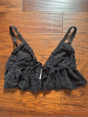 Aerie Show Off Vintage Lace Tie Front Bra Top Black